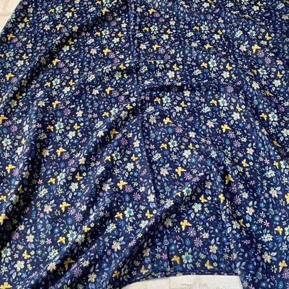 NEW Boho Butterfly Floral Design Tasseled Rectangle Soft Chic Scarf L Navy Blue - Picture 5 of 15